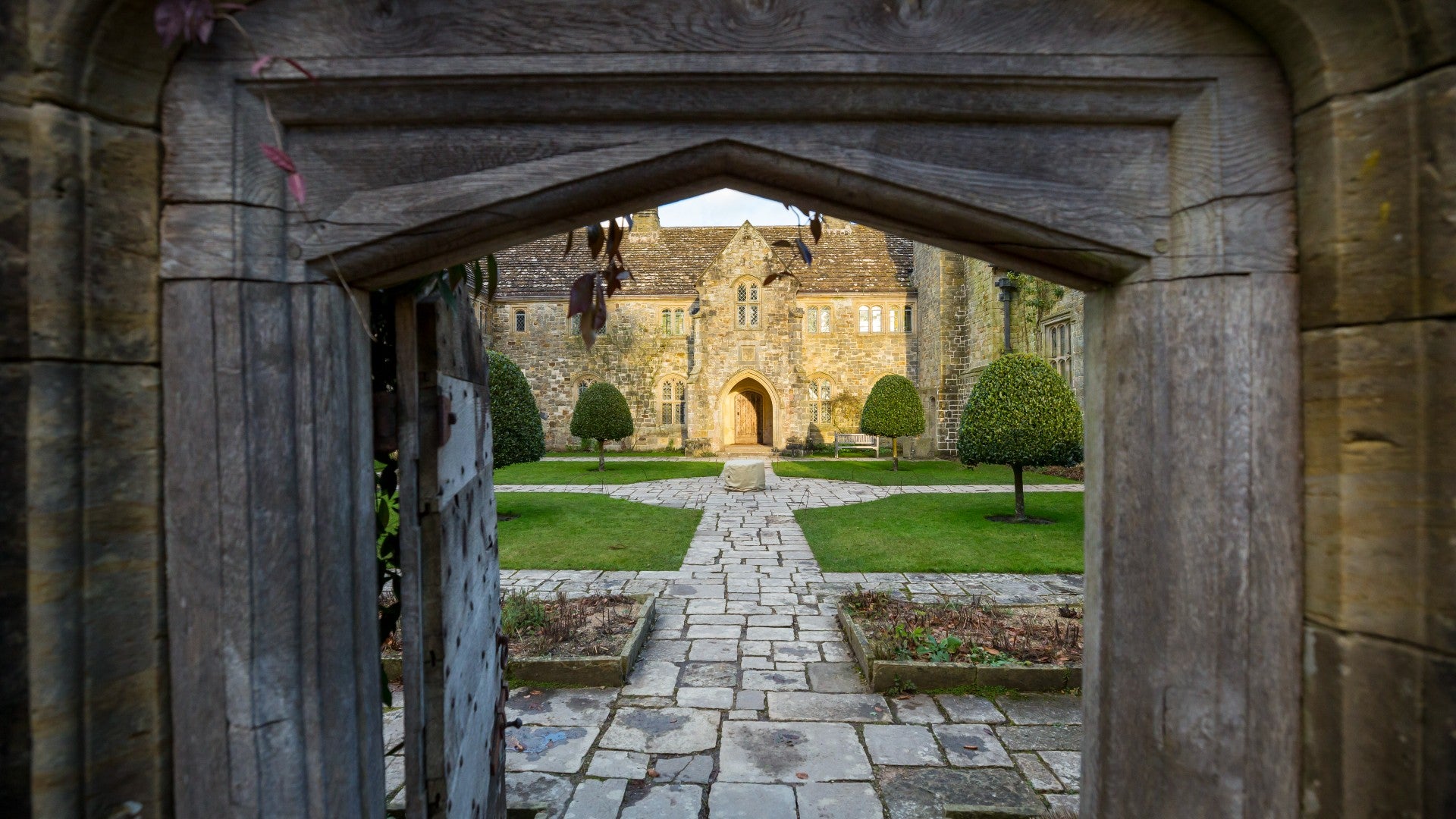 A view of the Forecourt Garden in winter