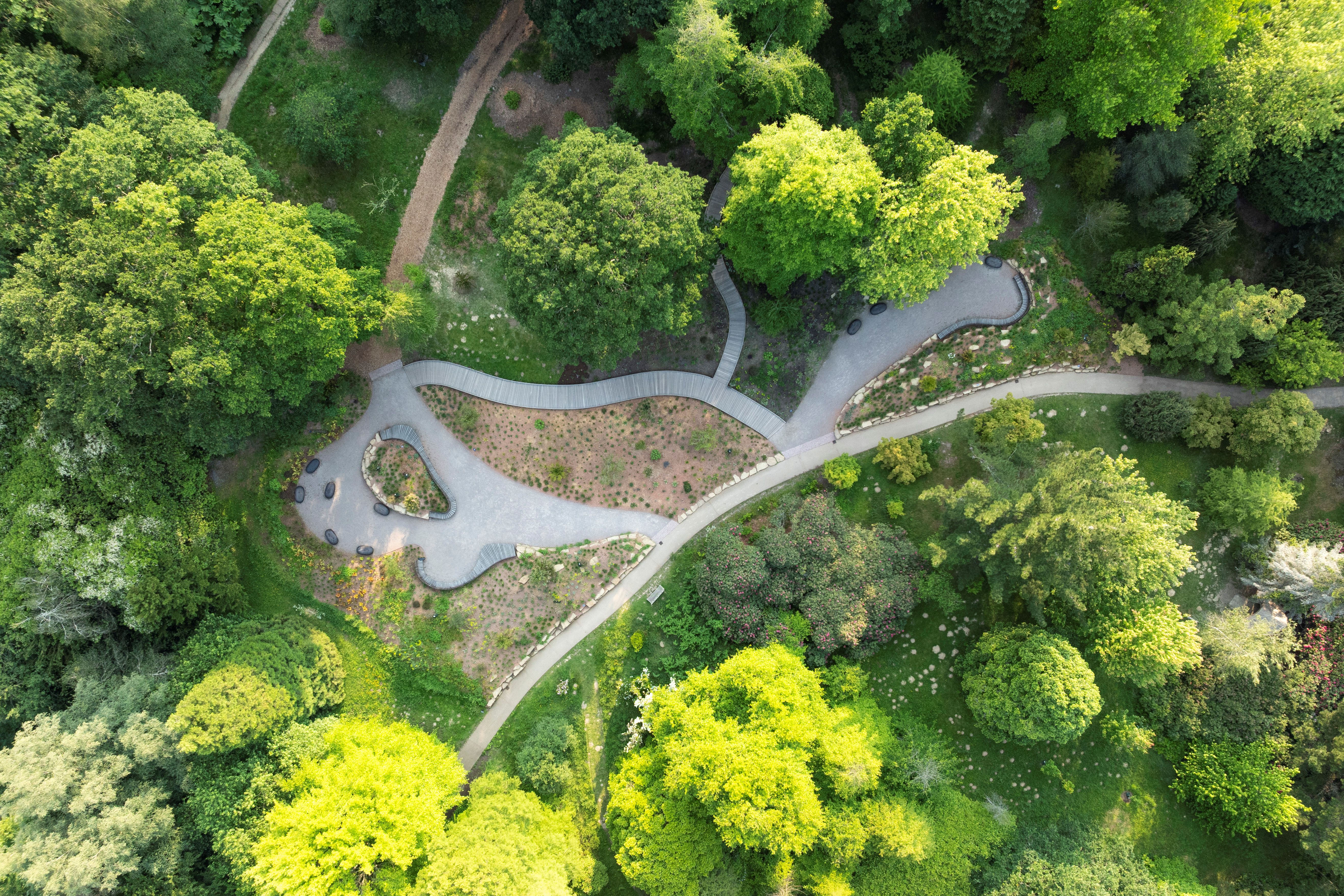 An aerial view of the newly planted Garden for the Future