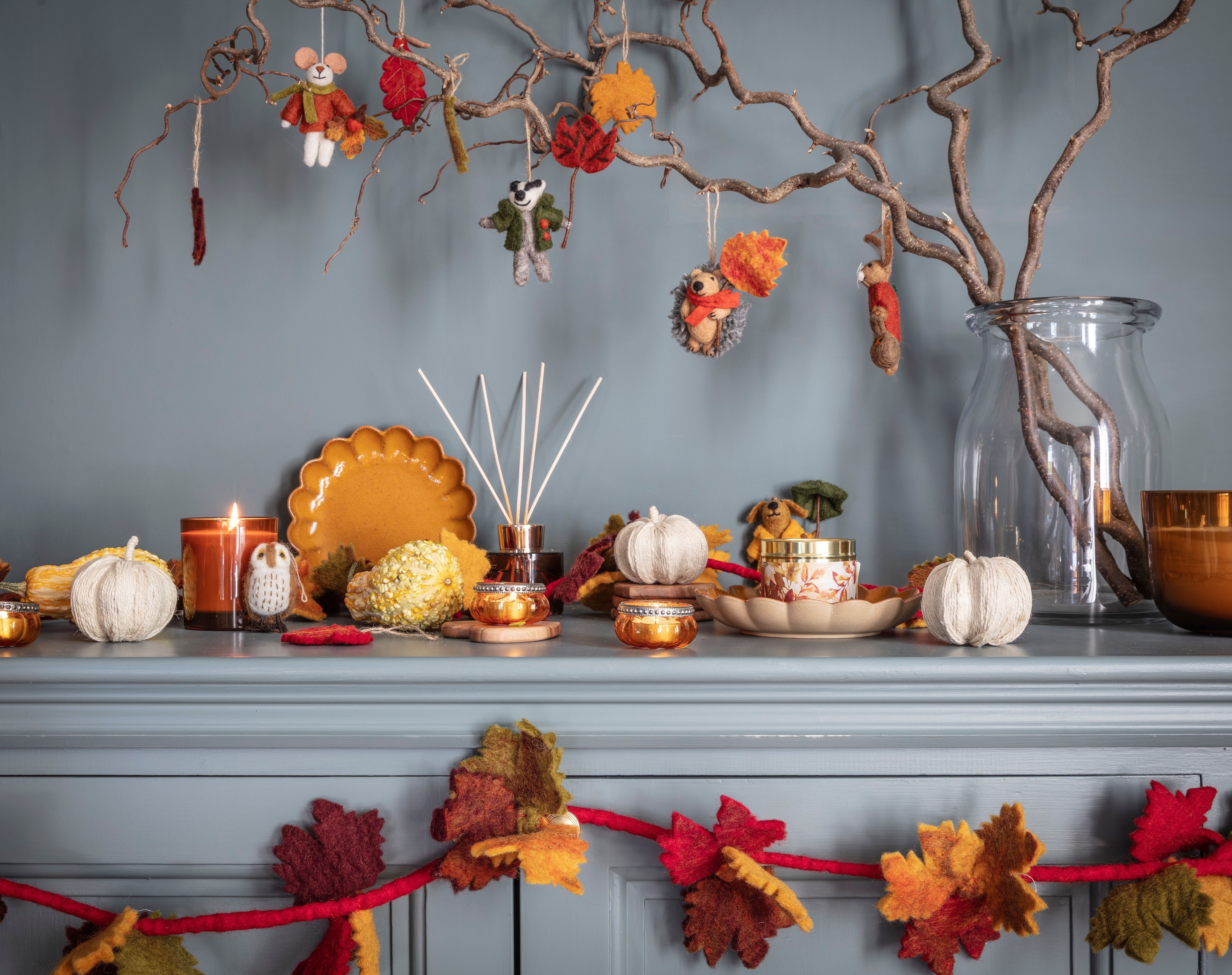 autumnal themed decorations displayed
