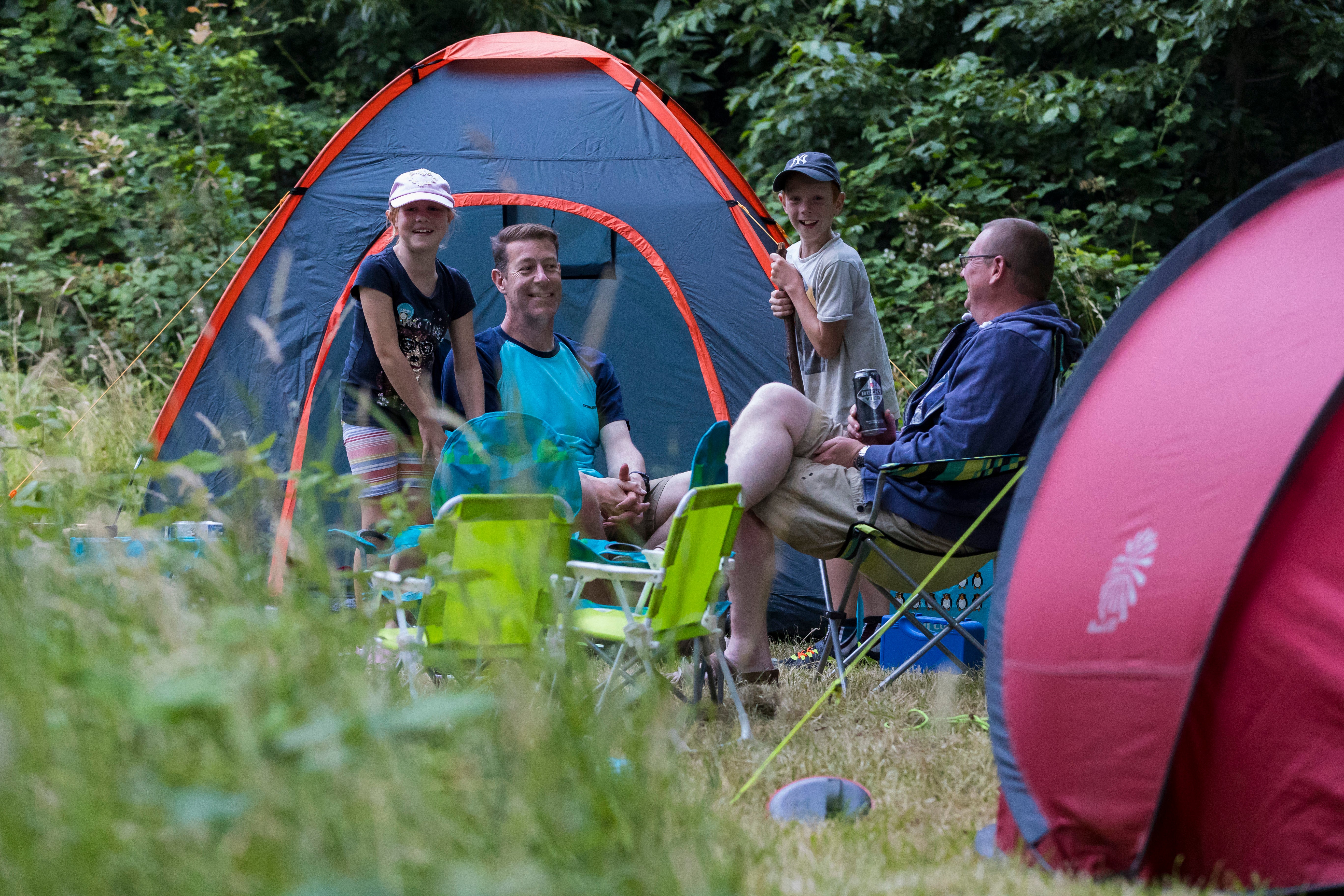 Families enjoying a camping event