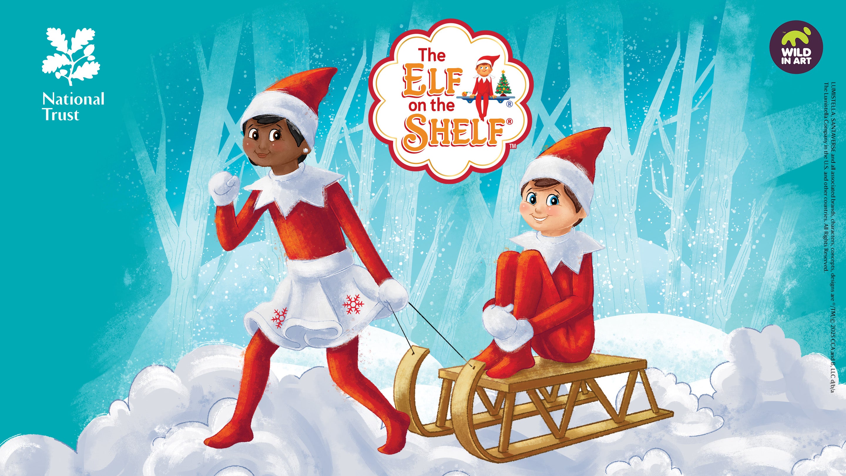 The Elf on the Shelf® elves with sled in snowy scene