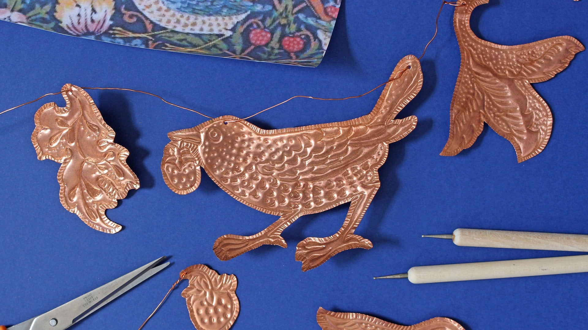 Copper embossed strawberry thief garland