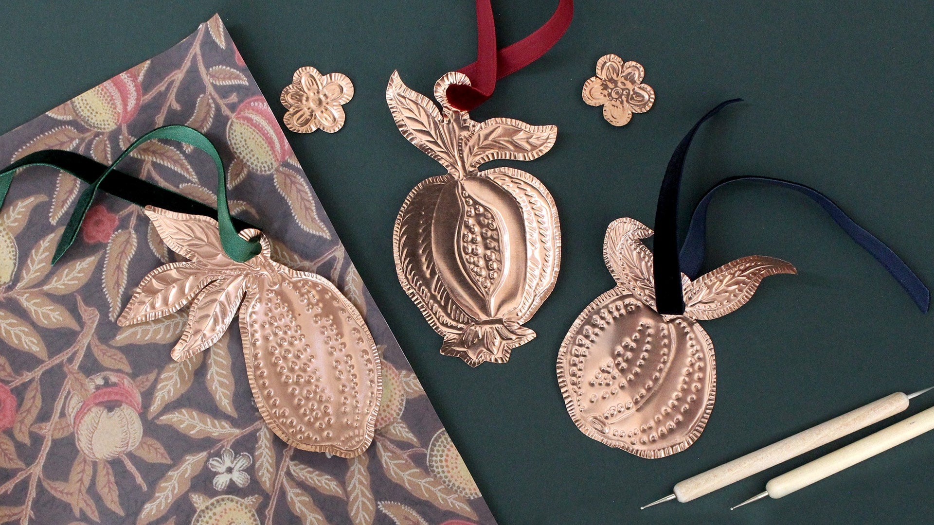 Embossed copper ornament inspired by William Morris' designs