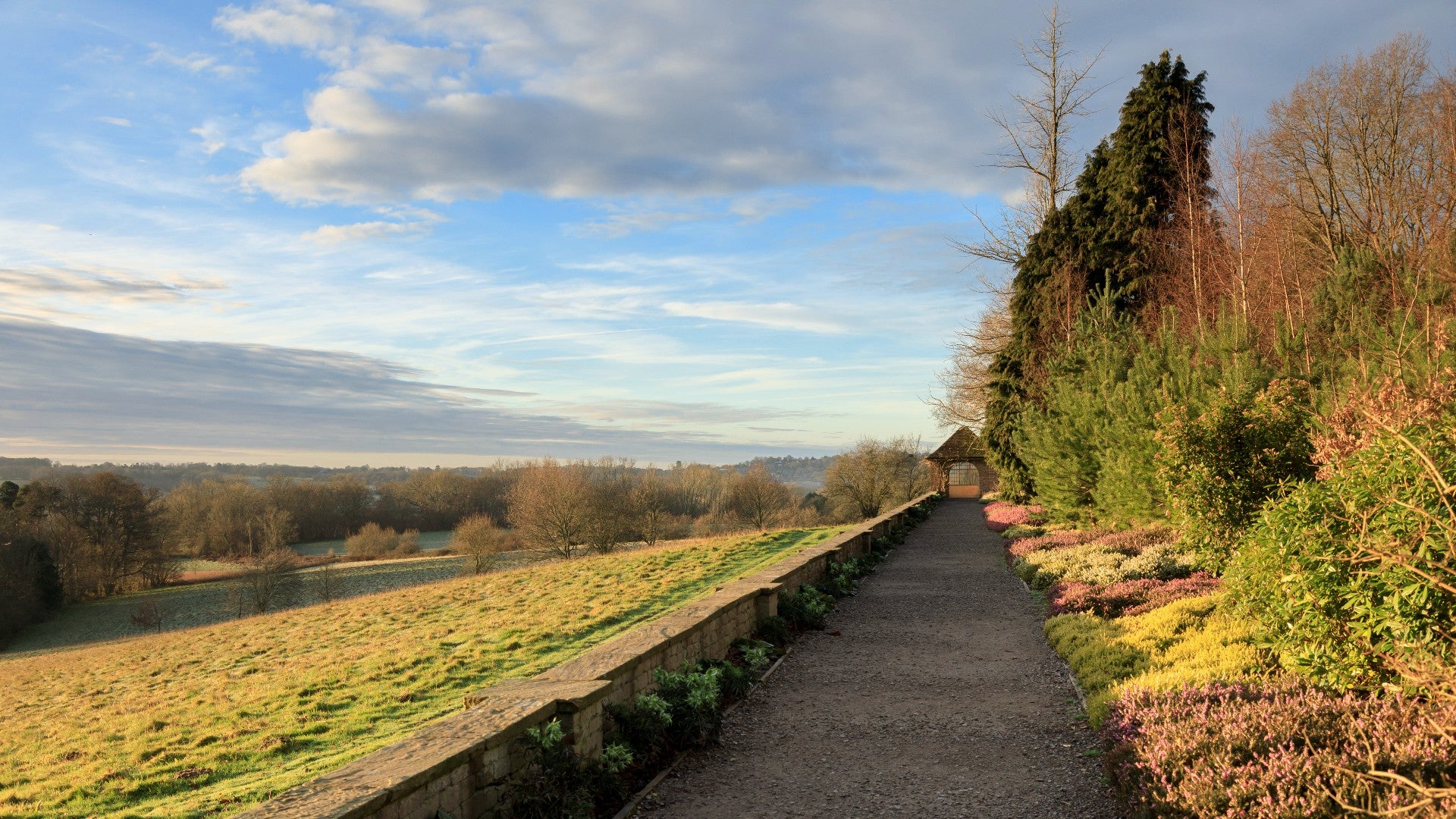 Winter walk lined by heathers