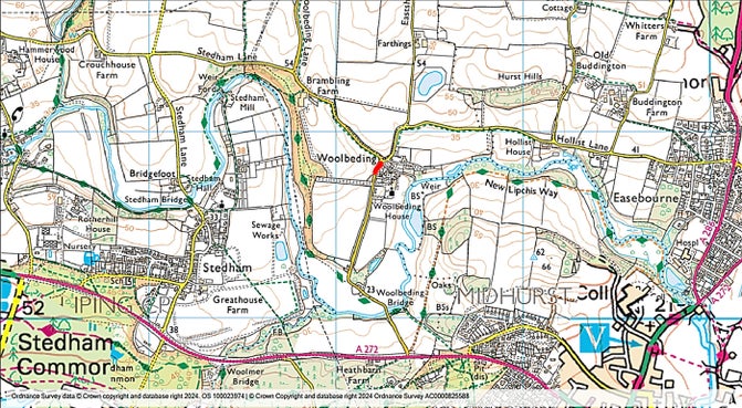 An Ordnance Survey map showing Woolbeding Gardens, Midhurst, West Sussex