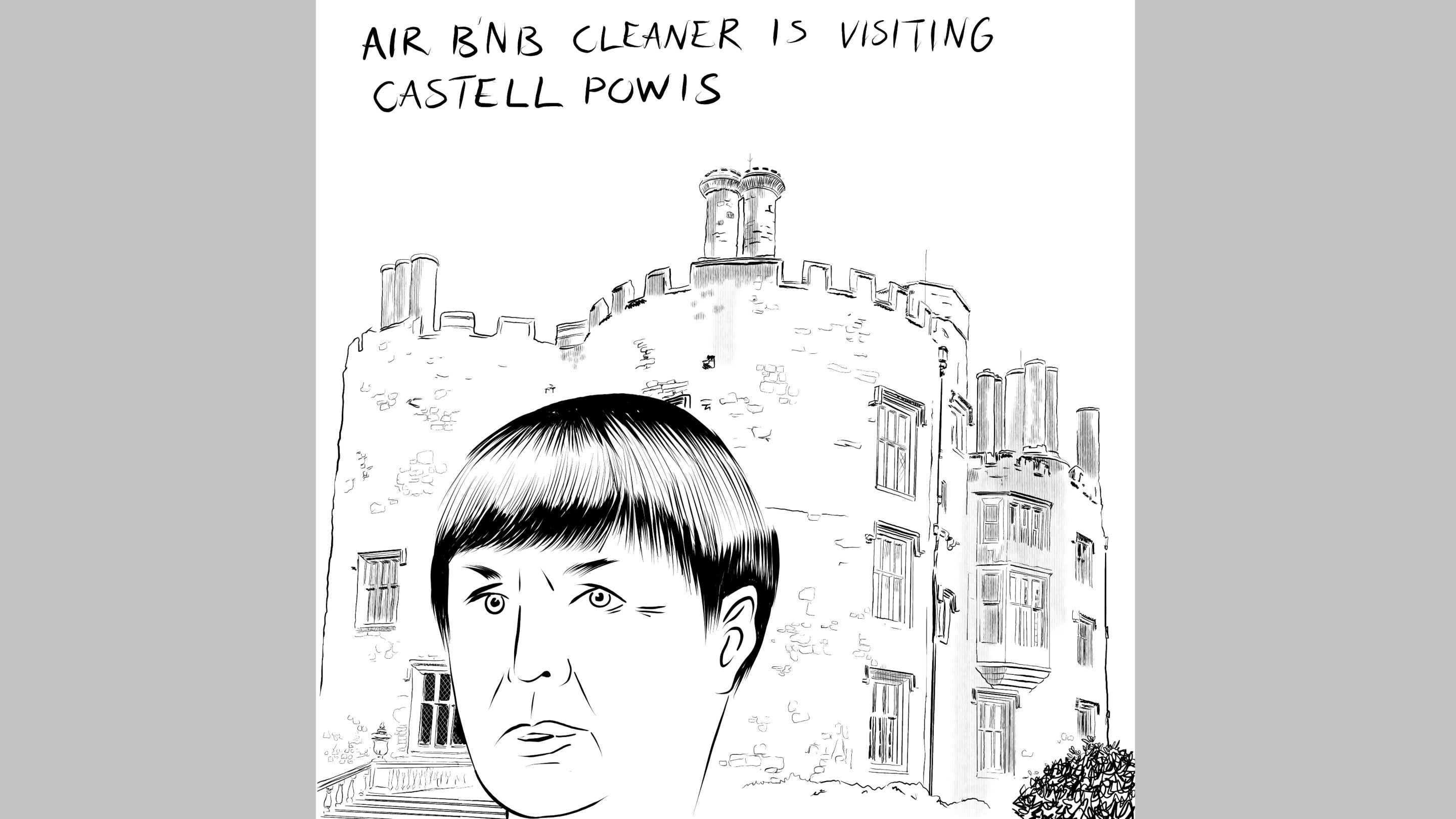 AirBnB cleaner visiting Powis Castle in Tin Droi by Bedwyr Williams