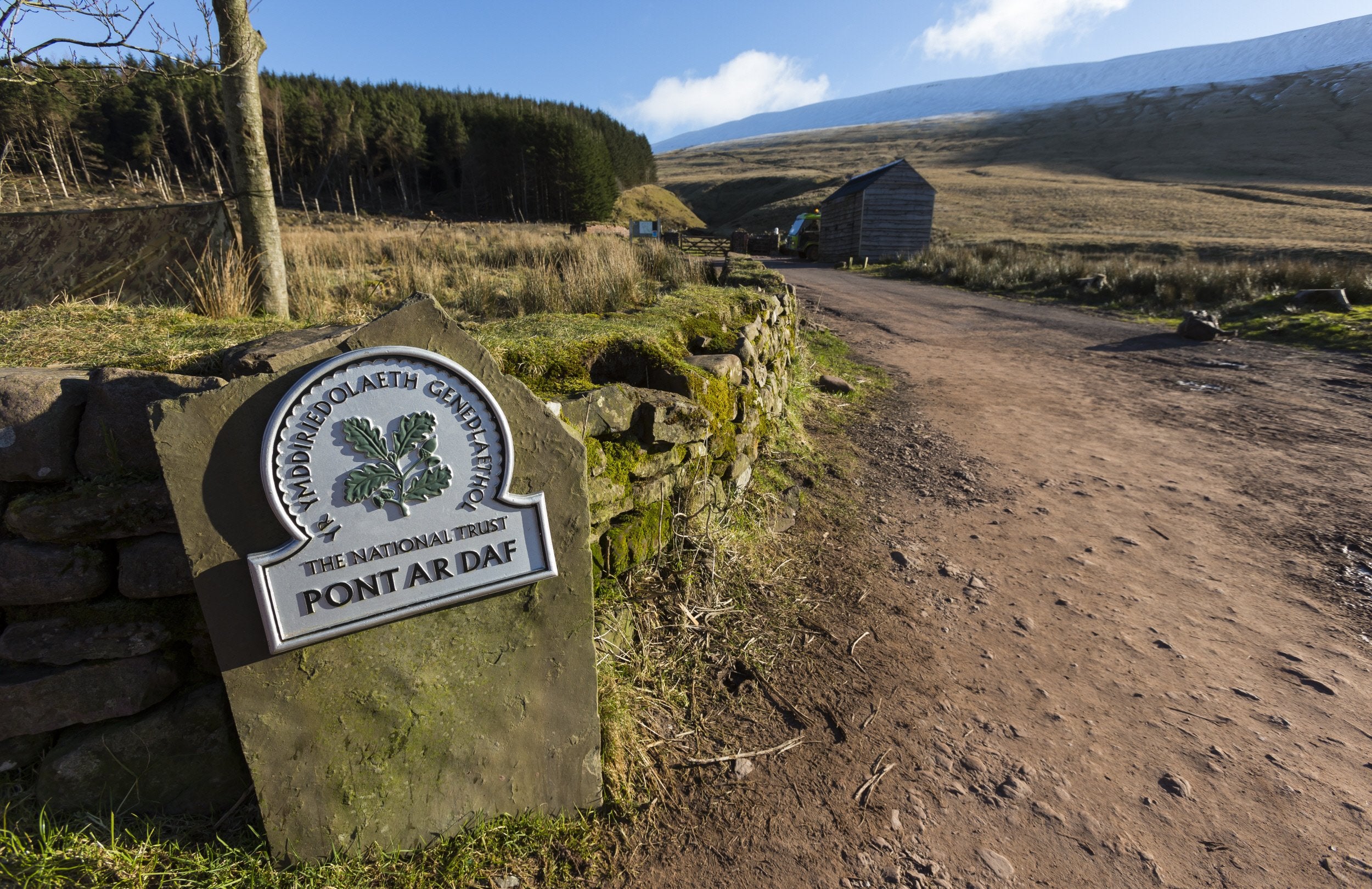 The beginning of the Beacons Way path from Pont ar Daf in the Brecon Beacons National Park, Wales