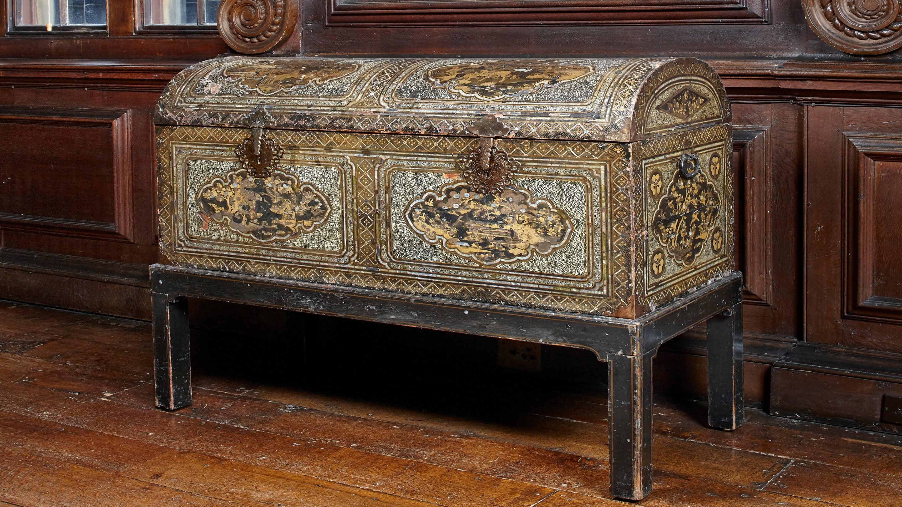 The Japanese Chest awaiting restoration at Chirk Castle, Wrexham, Wales