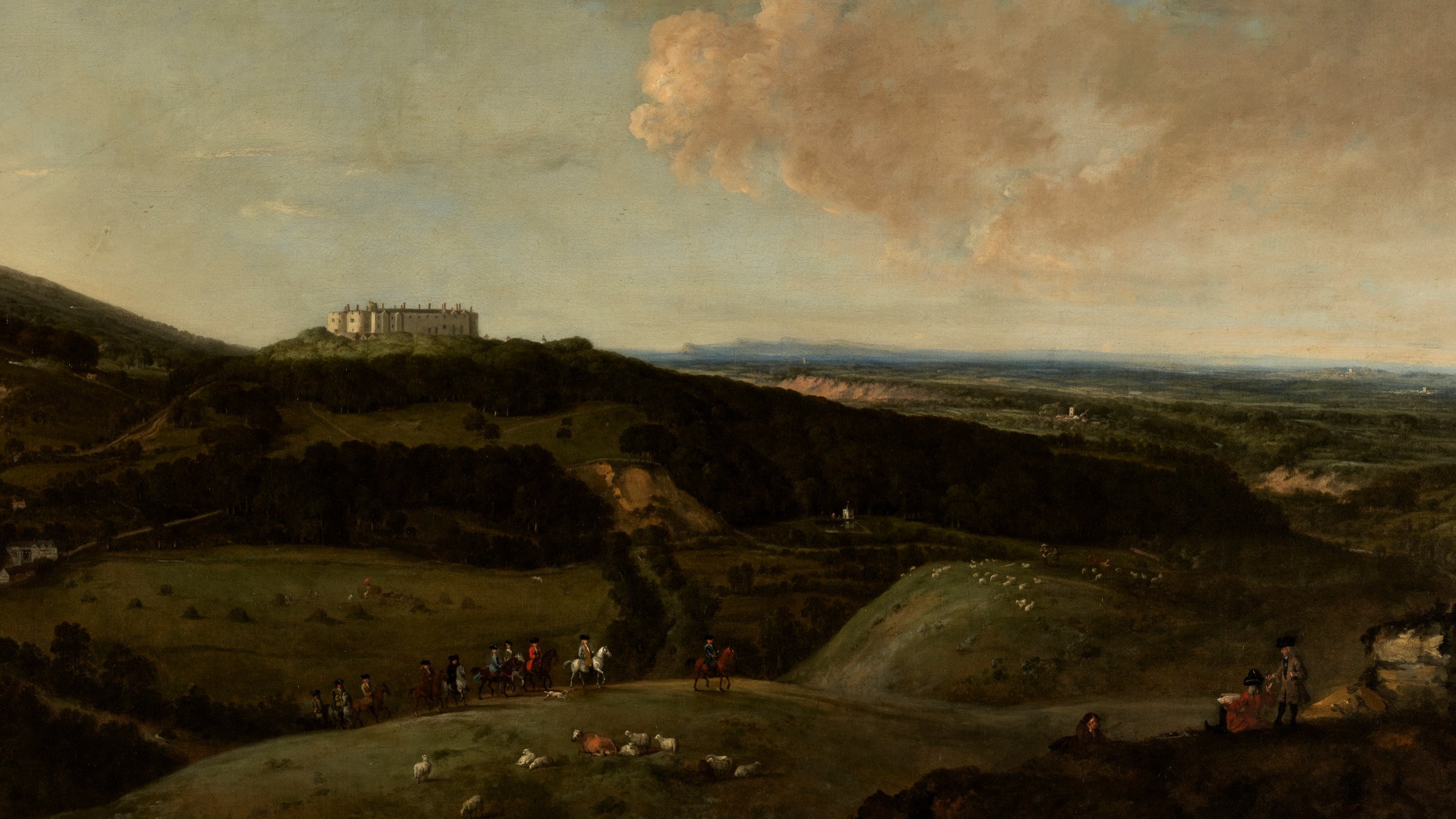 Paentiad olew ar gynfas o Gastell y Waun gan Pieter Tillemans, o gyfeiriad y de