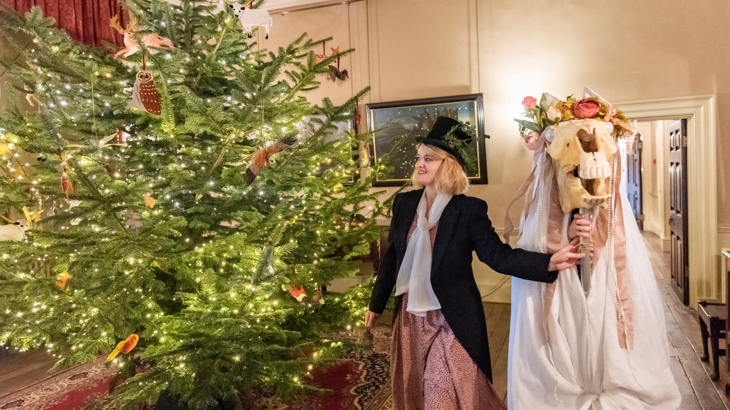 Mari Lwyd festive performance at Newton House, Dinefwr, Wales