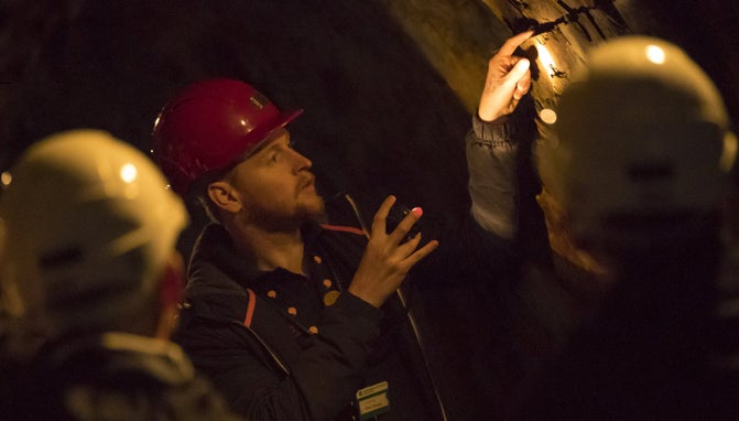 Visitors underground in the Victorian mine