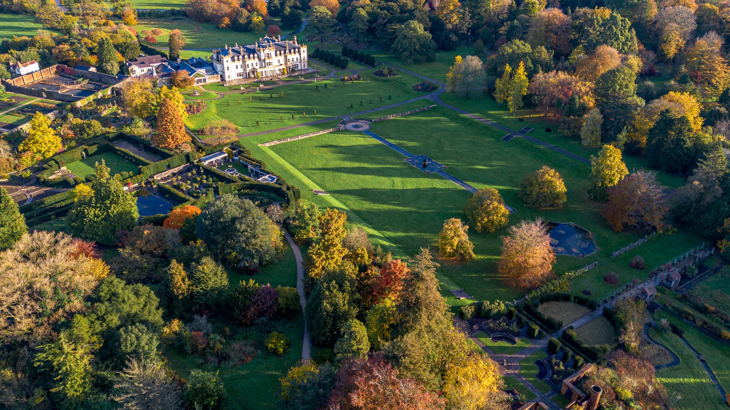Drone image of Dyffryn Gardens in the autumn of 2024, Dyffryn Gardens, Vale of Glamorgan