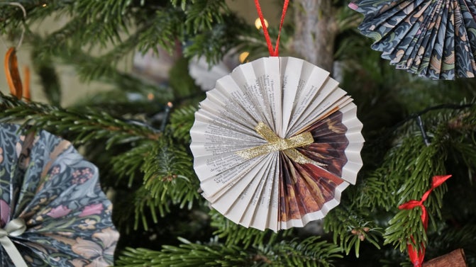 A volunteer-made paper fan Christmas decoration at the Dyffryn Gardens Christmas event