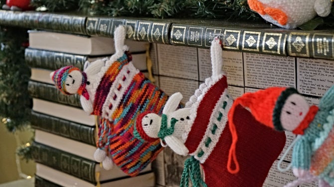 Jolly knitted Christmas stocking decorations for the Dyffryn Gardens Christmas event