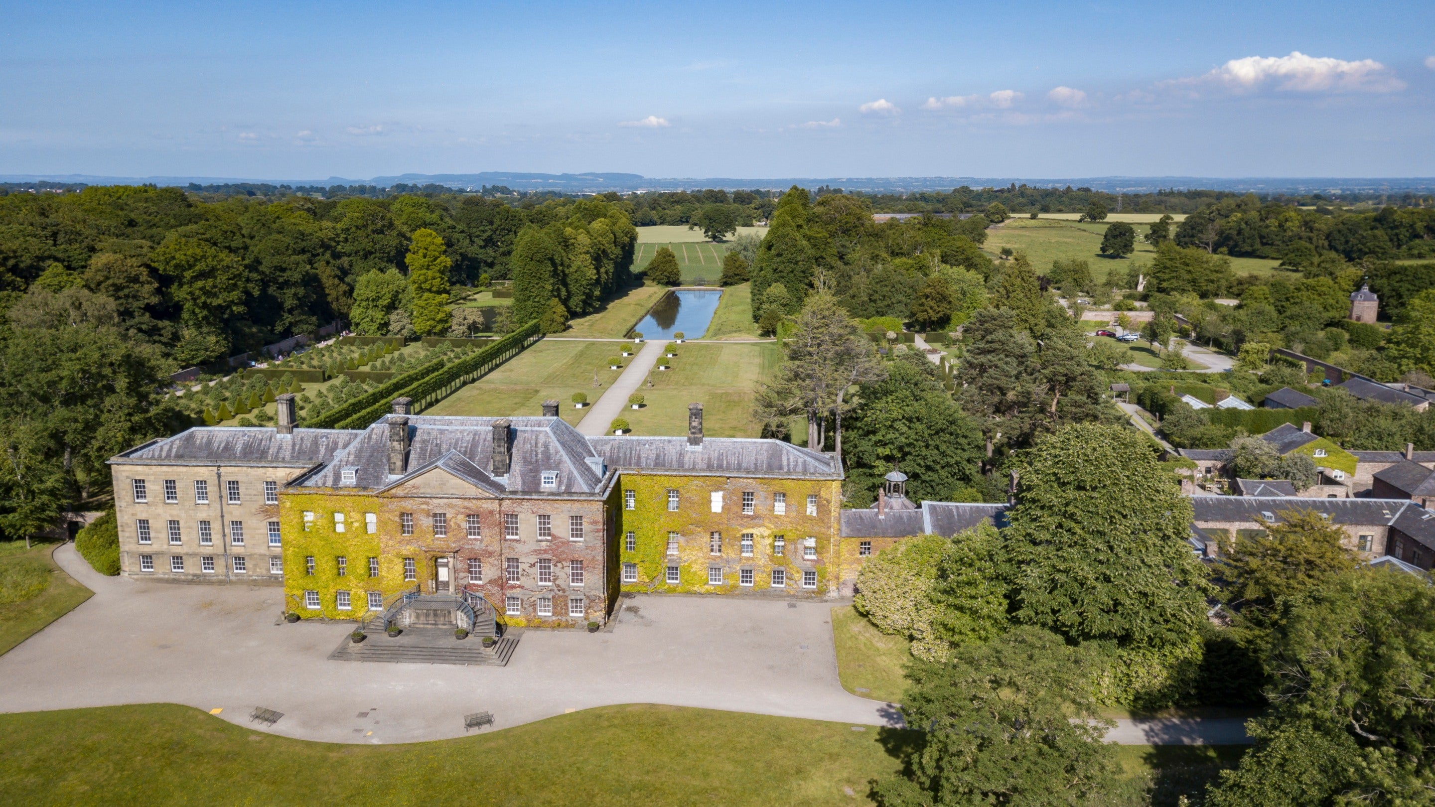 An aerial view of Erddig Hall and Garden, Wrexham