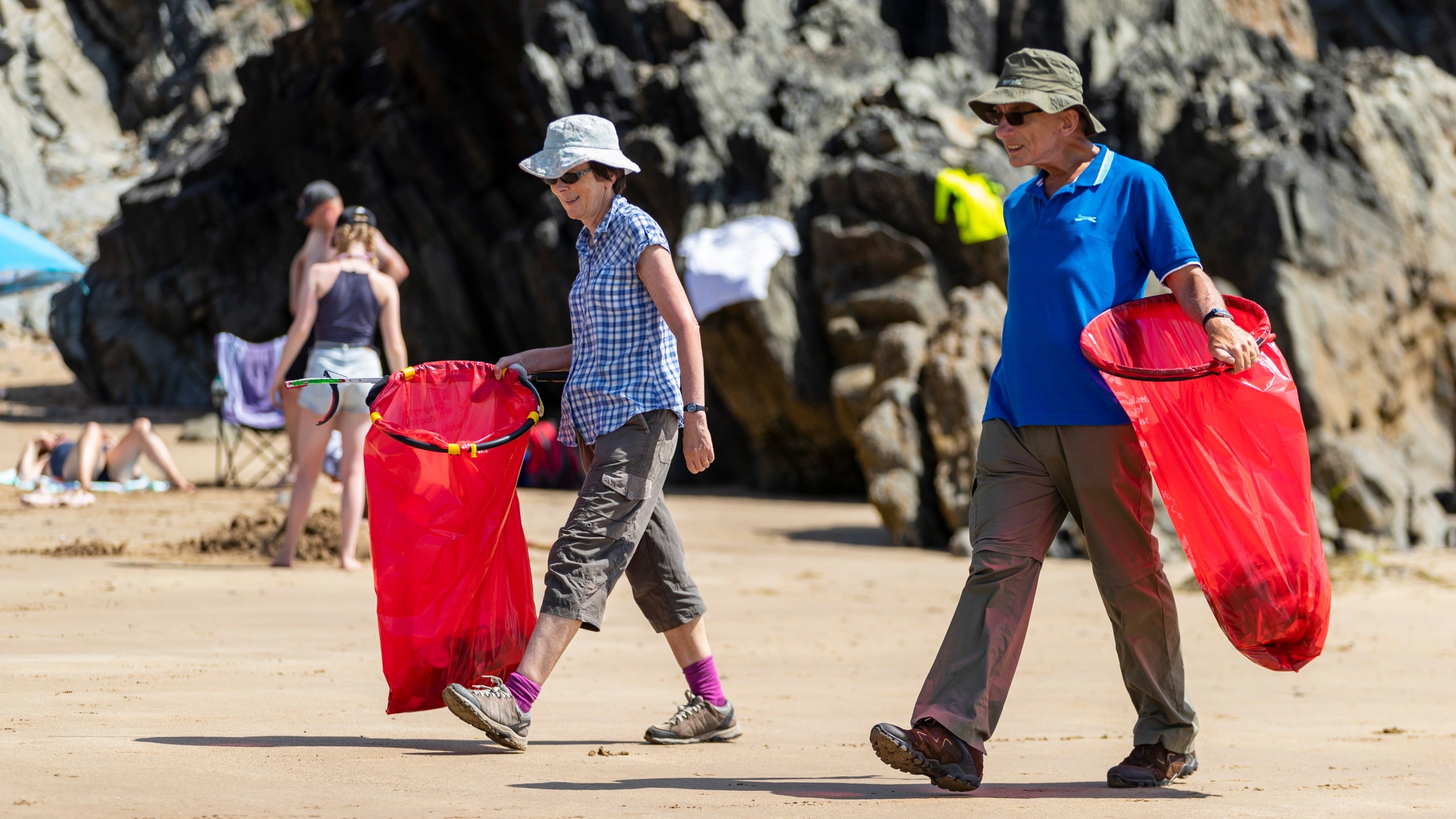 Volunteers helping with a beach clean at Marloes Sands, Wales