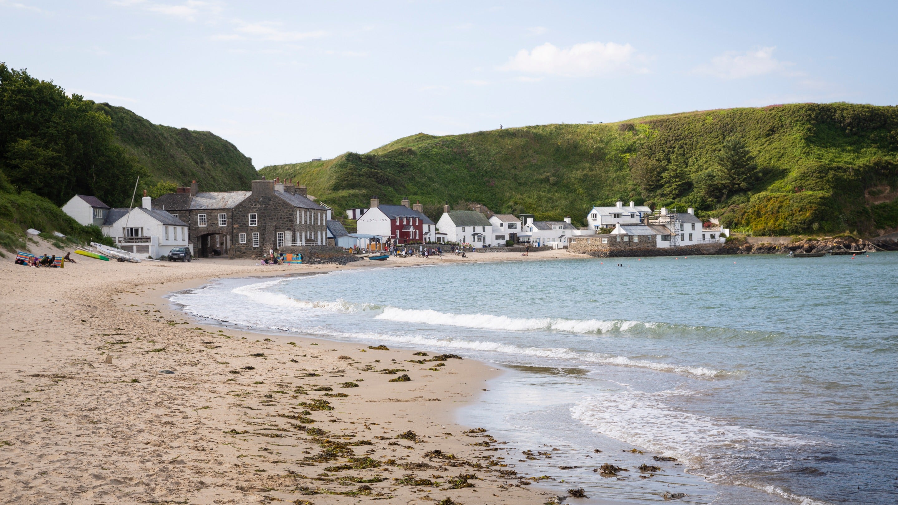 A view of the beach and the coastal hamlet of Porthdinllaen, Gwynedd, North Wales