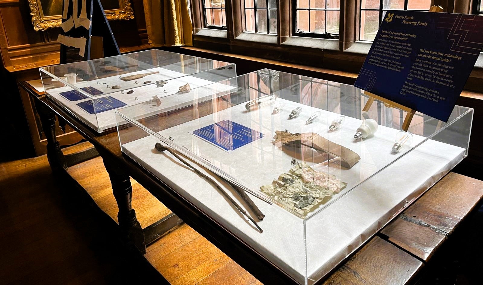 Archaeology display cases at Powis Castle and Garden