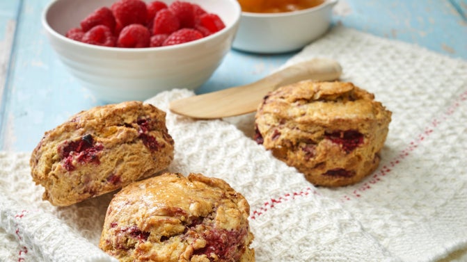 A raspberry and ginger scone is available at Baddesley Clinton in Warwickshire