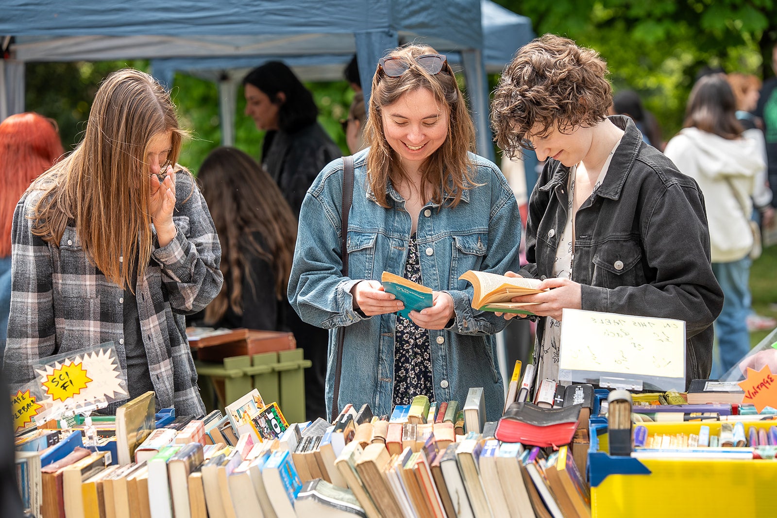 Visitors looking at books at the Birmingham Book Extravaganza