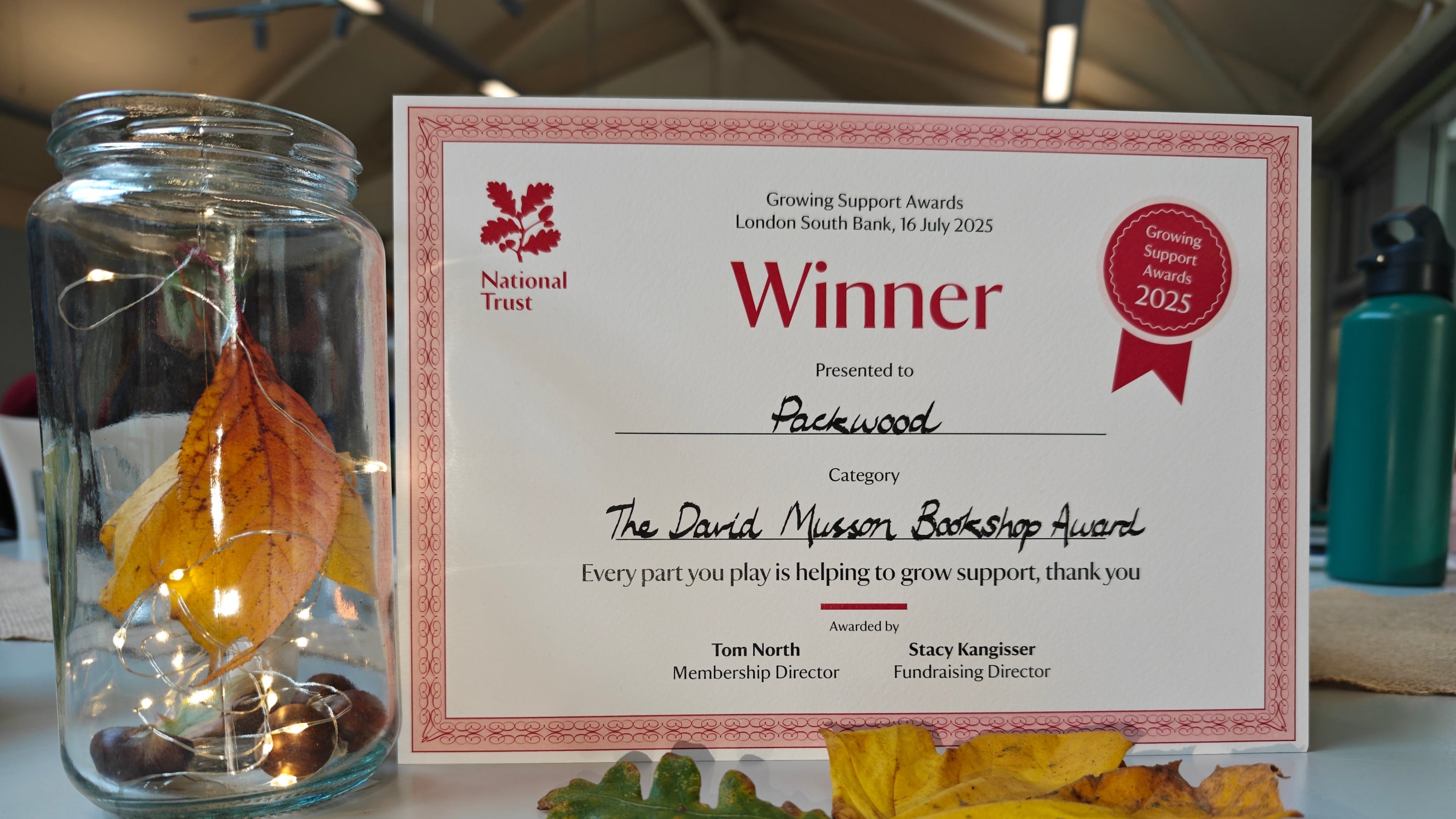 The Growing Support Winner's Award presented to Packwood's Sundials Bookshop.