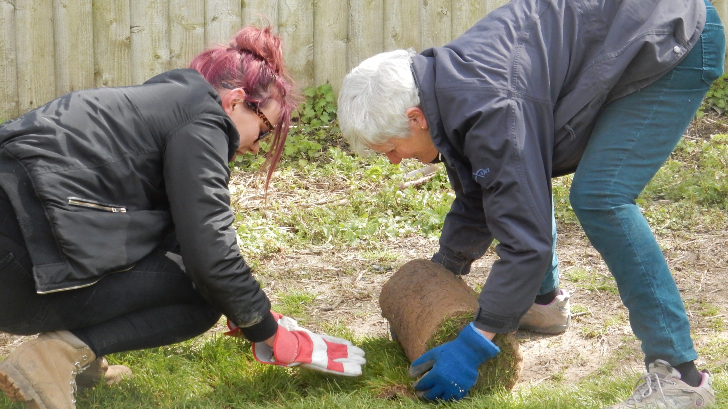 Staff volunteering at Avebury in Wiltshire, helping to re-turf worn out areas around the stone circle.