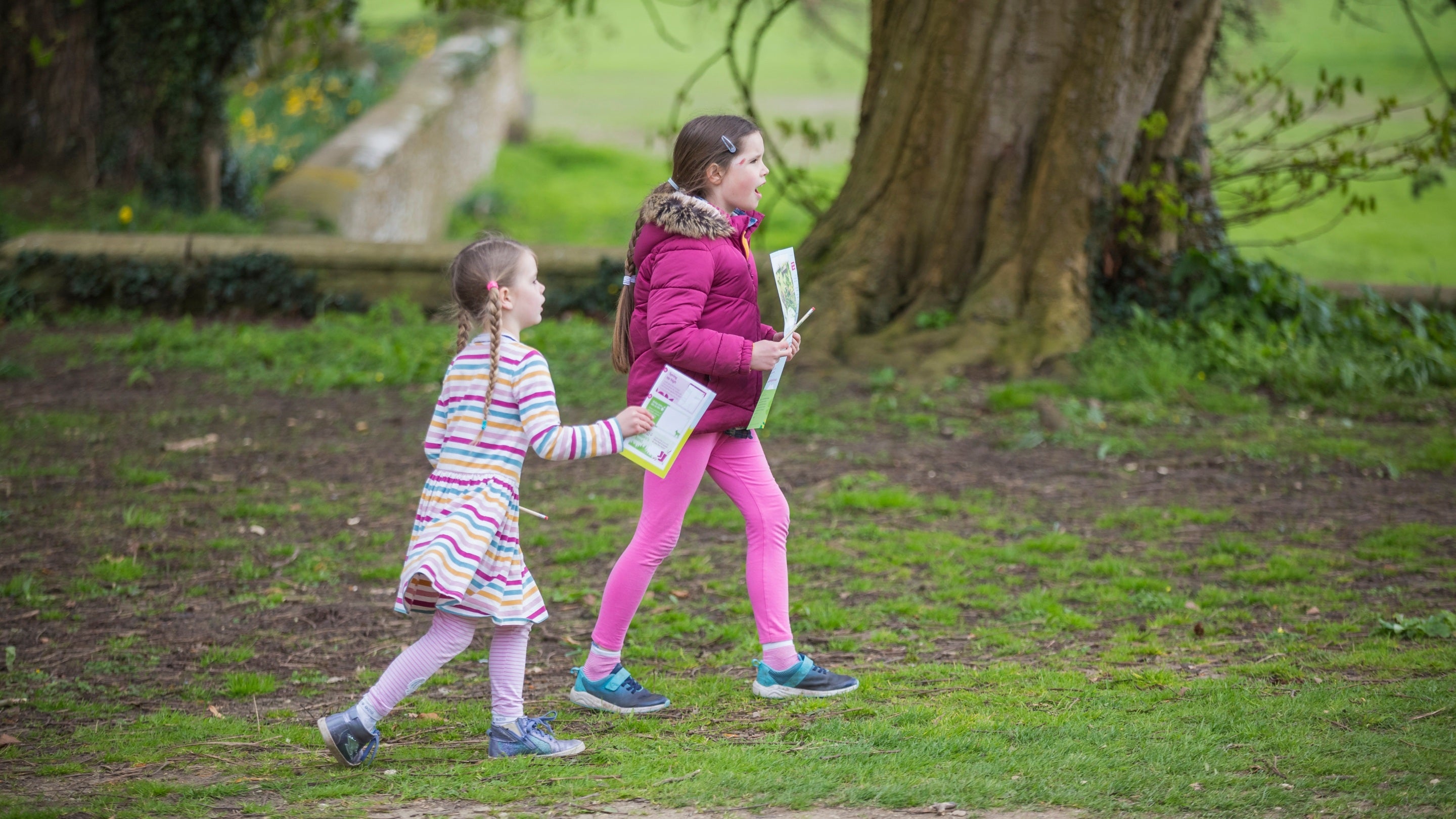 Children on the Easter trail at Lacock Abbey, Wiltshire