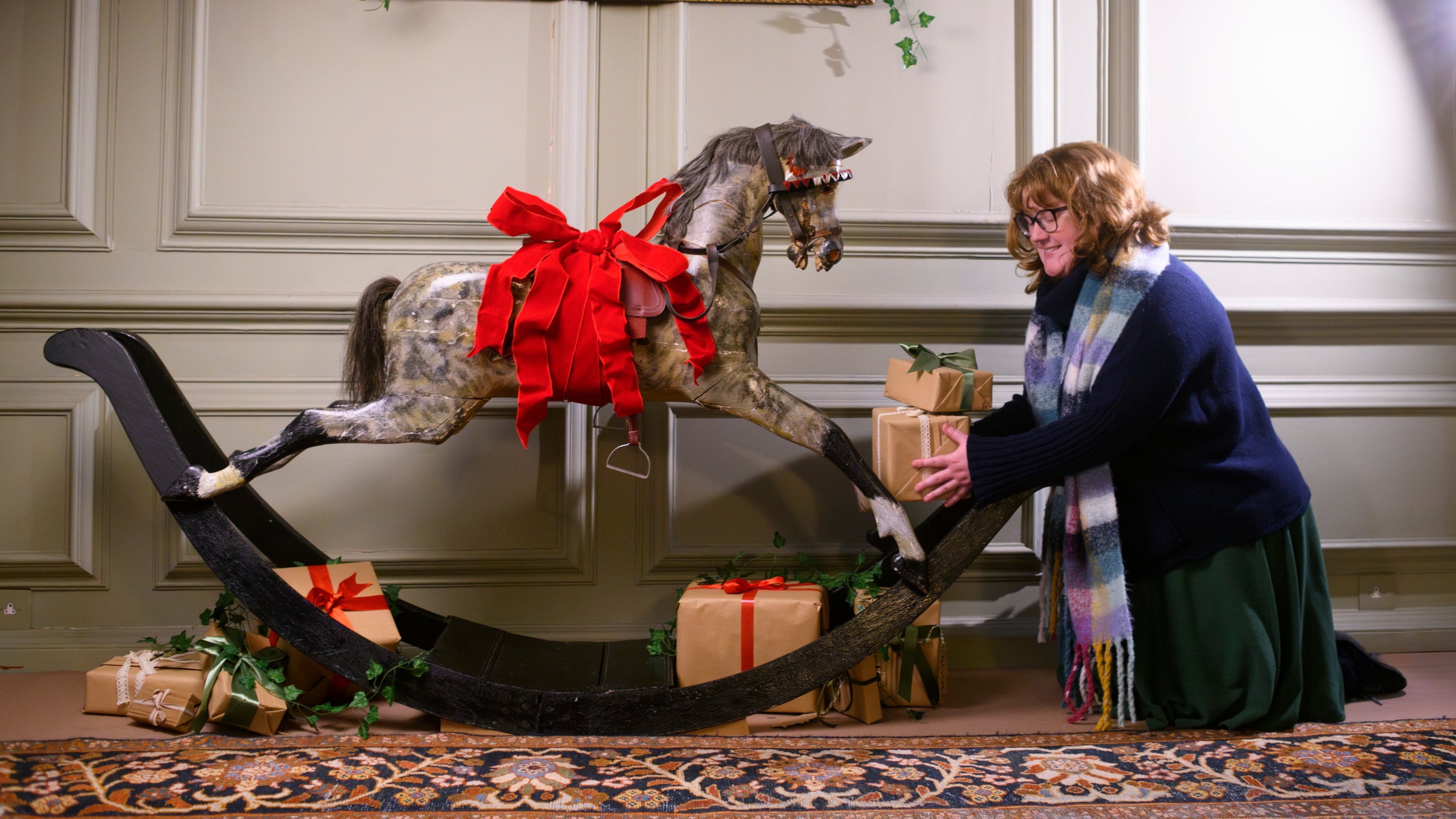 Staff adding the finishing touches to the decorations at Mompesson House in Salisbury