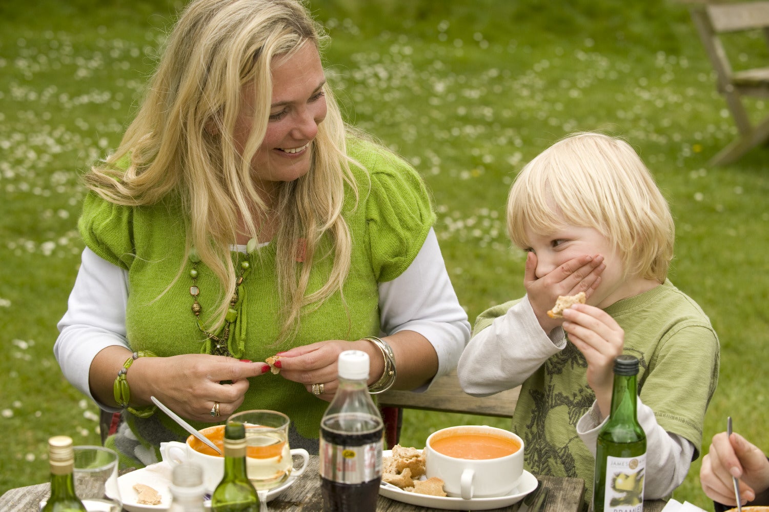 Family enjoying lunch outdoors