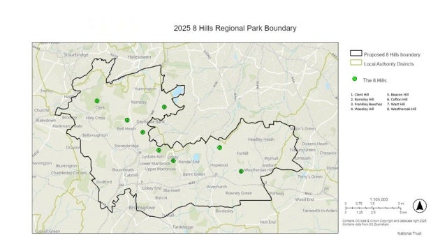 Map of the boundary of the proposed 8 Hills regional park