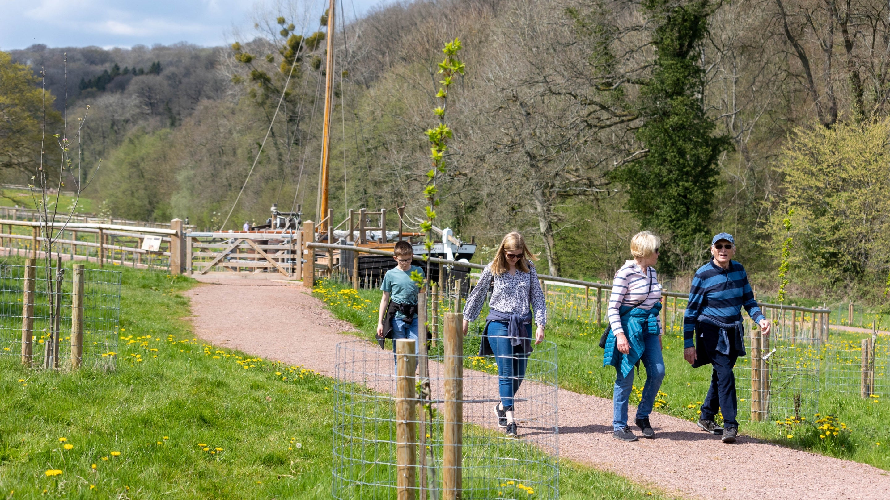 Family walking in the Orchard