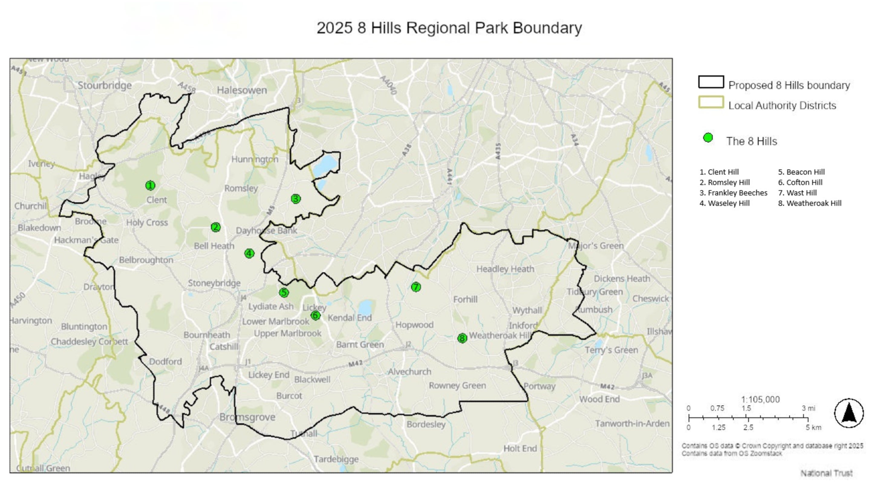 Map of the boundary of the proposed 8 Hills regional park