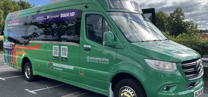 A photo of a mini bus that offers the Worcestershire On Demand service