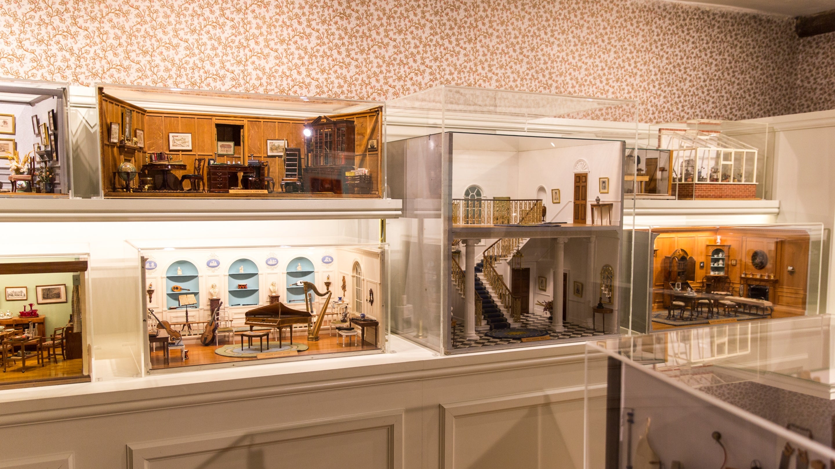 Eight minture rooms filled with miniture furniture and antique items part of the Carlisle Collection of miniatures on display at Nunnington