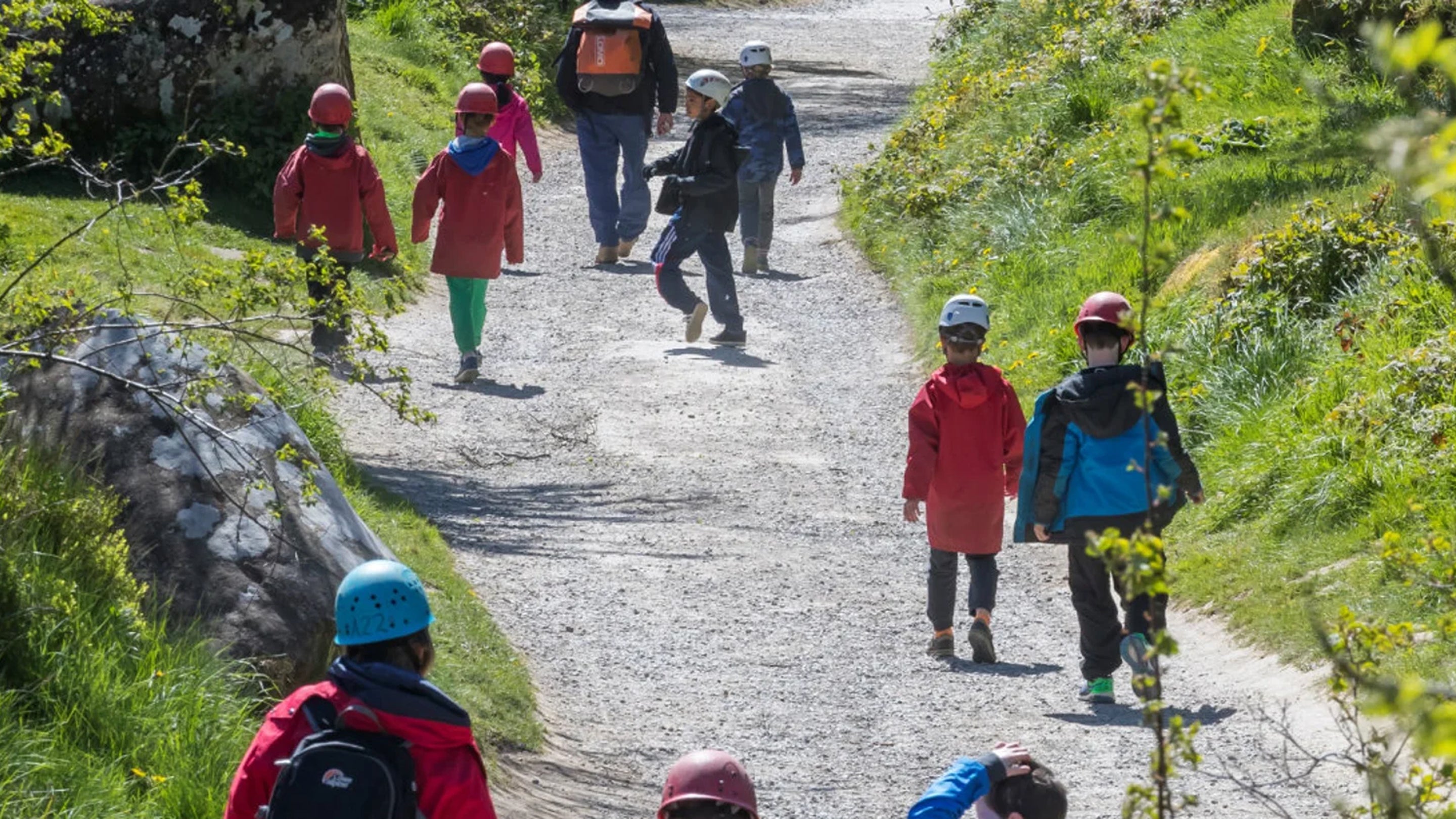 A school group visits Brimham Rocks, North Yorkshire