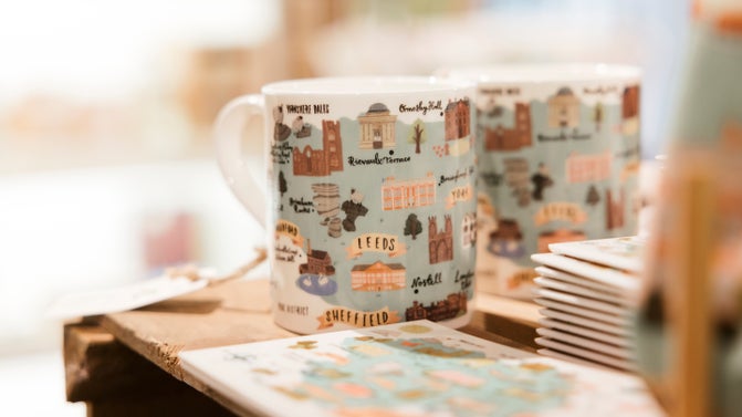 Yorkshire mug for sale in the shop at East Riddlesden Hall, Yorkshire.
