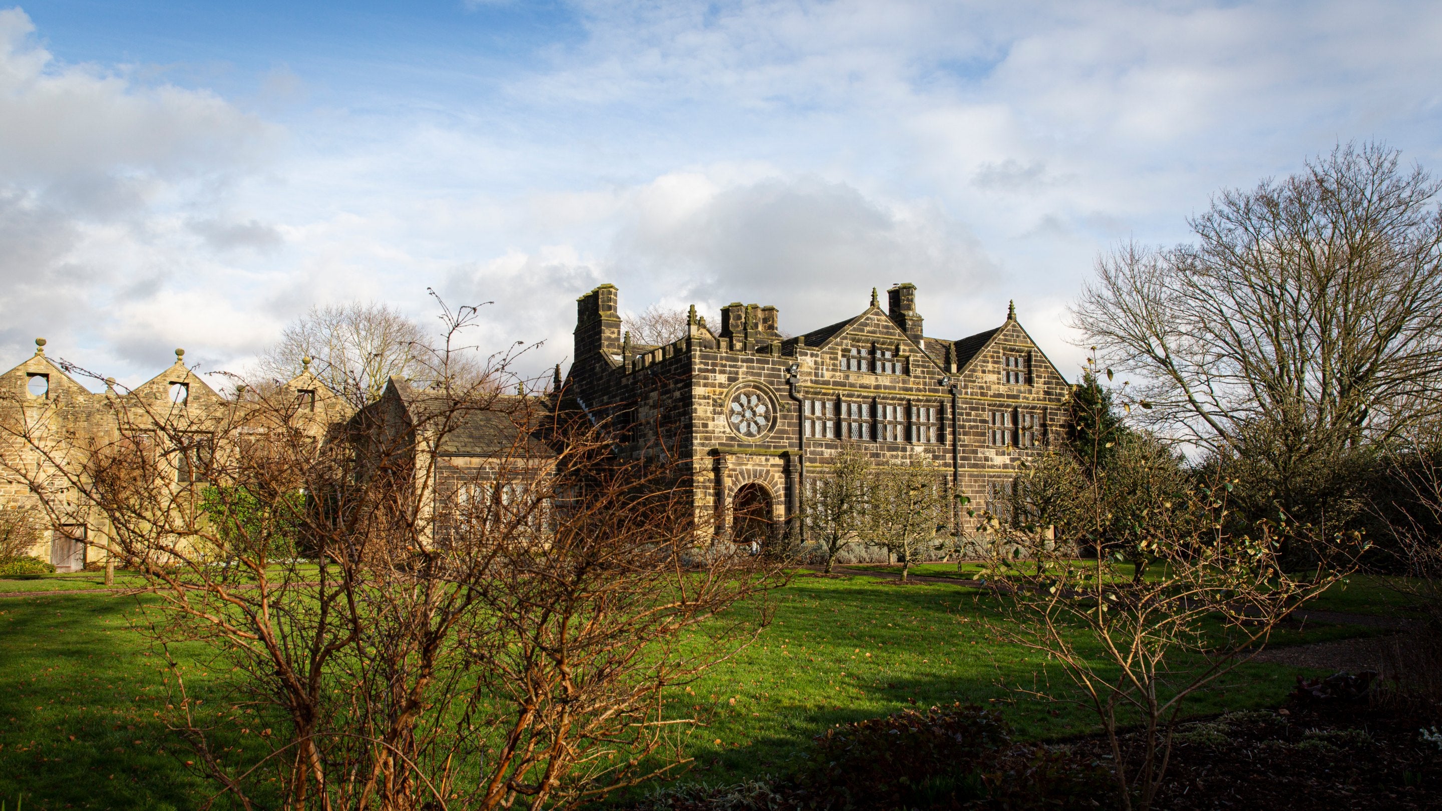 The exterior of the 17th-century manor house at East Riddlesden Hall, Yorkshire