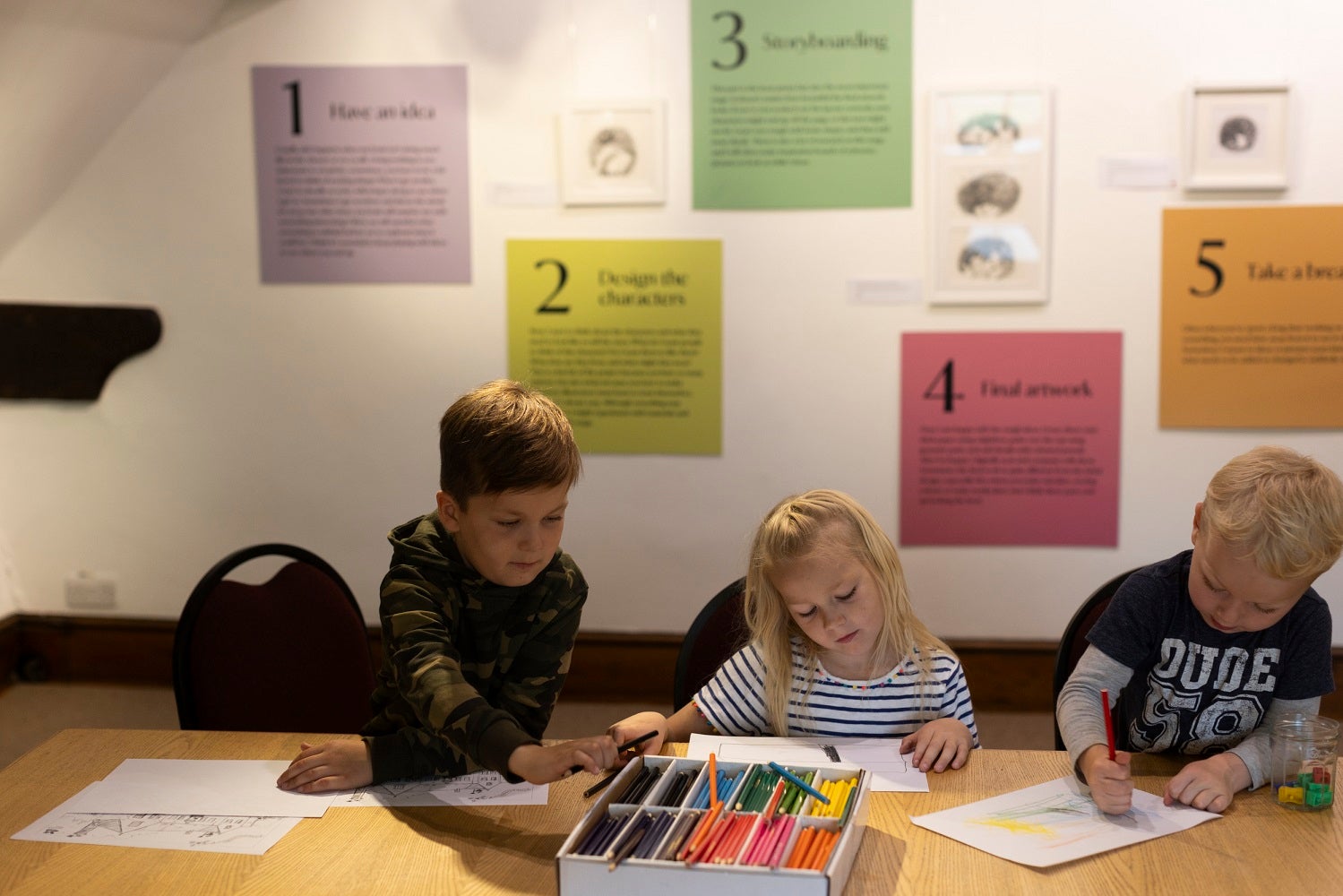 Children enjoying drawing activities at Nunnington Hall
