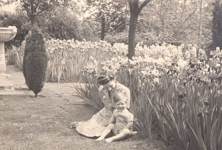 Mrs Fife and grandson Andrew in the Iris Garden in 1943