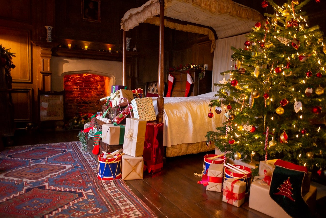 Panelled bedroom Christmas grotto at Nunnington Hall