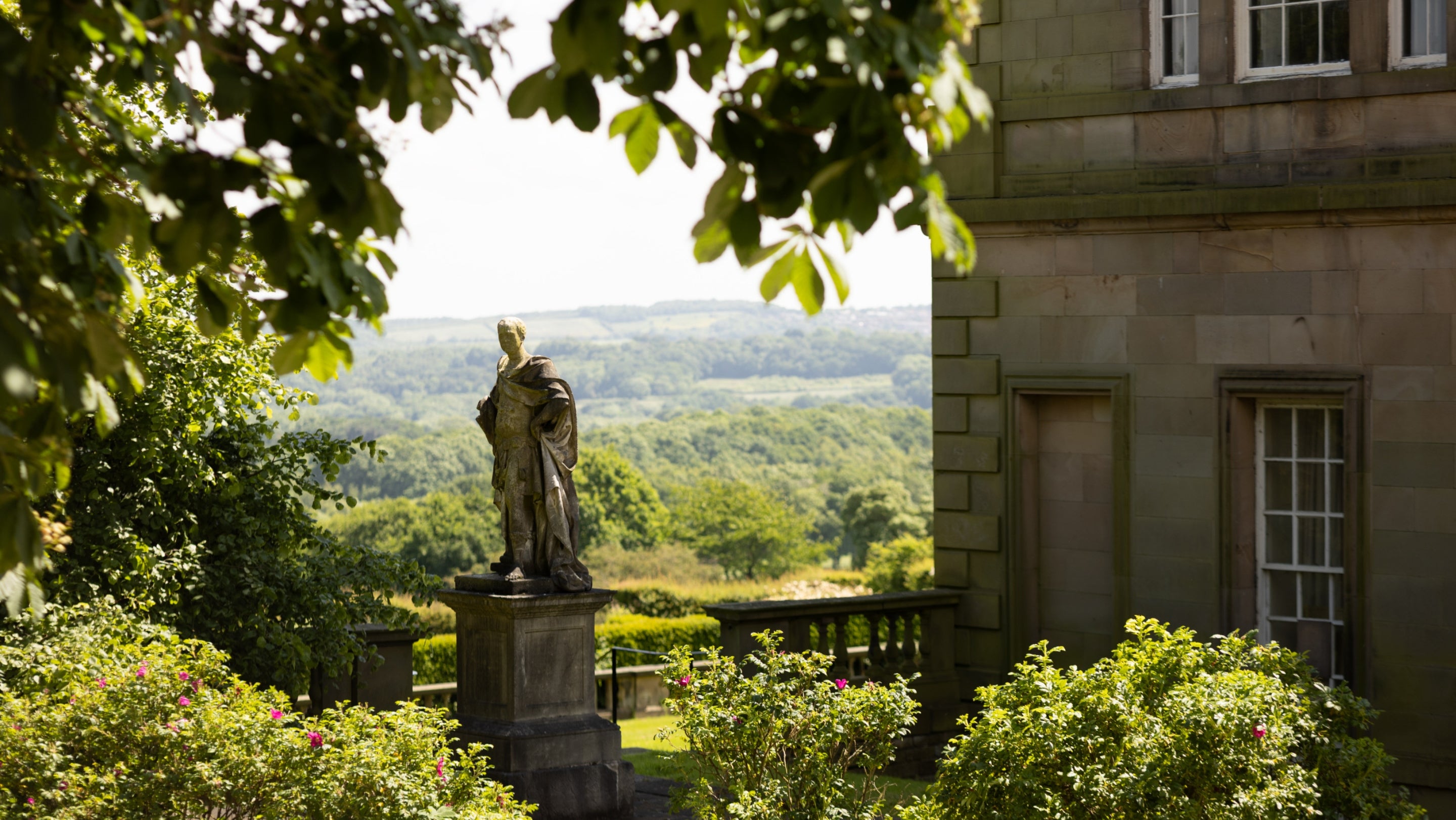 Earl of Strafford statue in front of Northern College at Wentworth Castle Gardens