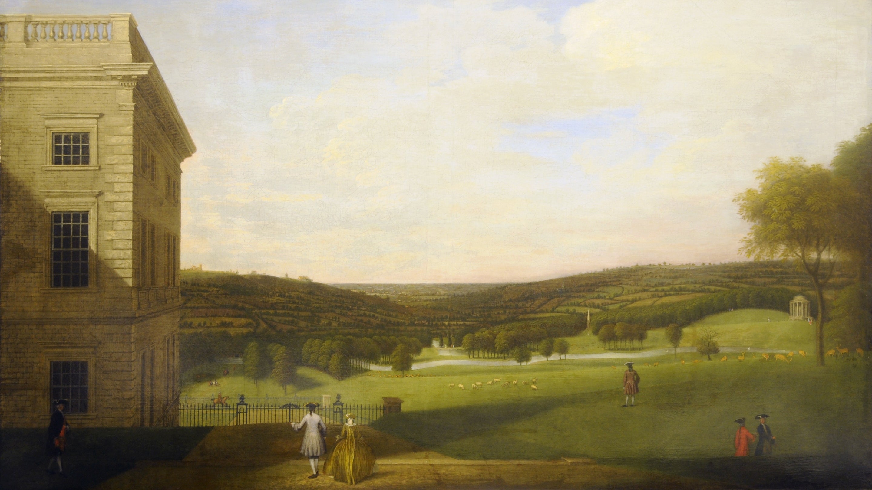Painting of the Wentworth Castle Gardens landscape, looking east across the parkland