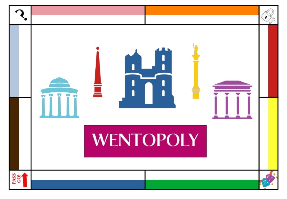 Marketing image including icons for Wentopoly at Wentworth Castle Gardens
