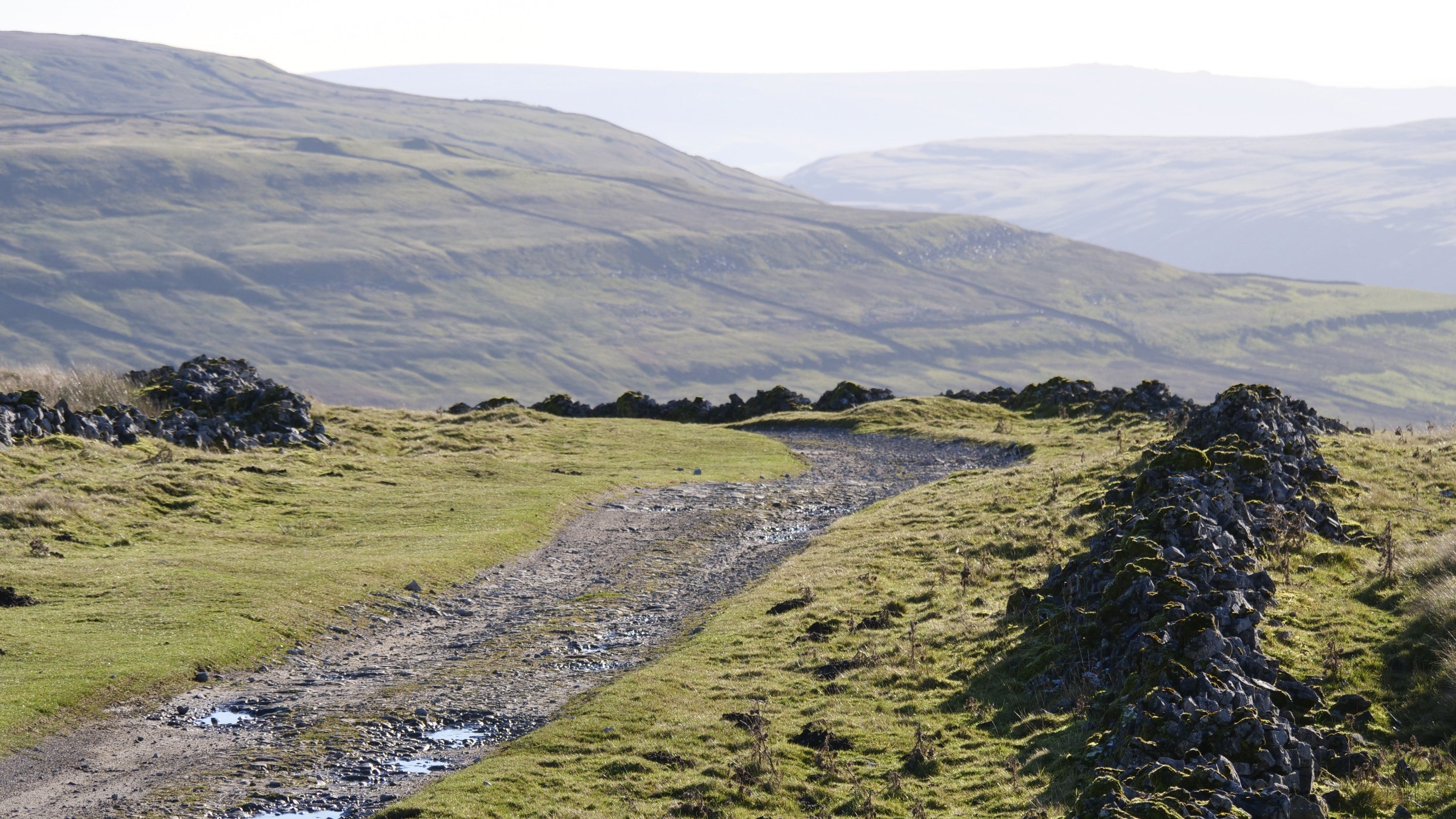 Stake Road across Cray Moss in autumn at Upper Wharfdale, North Yorkshire